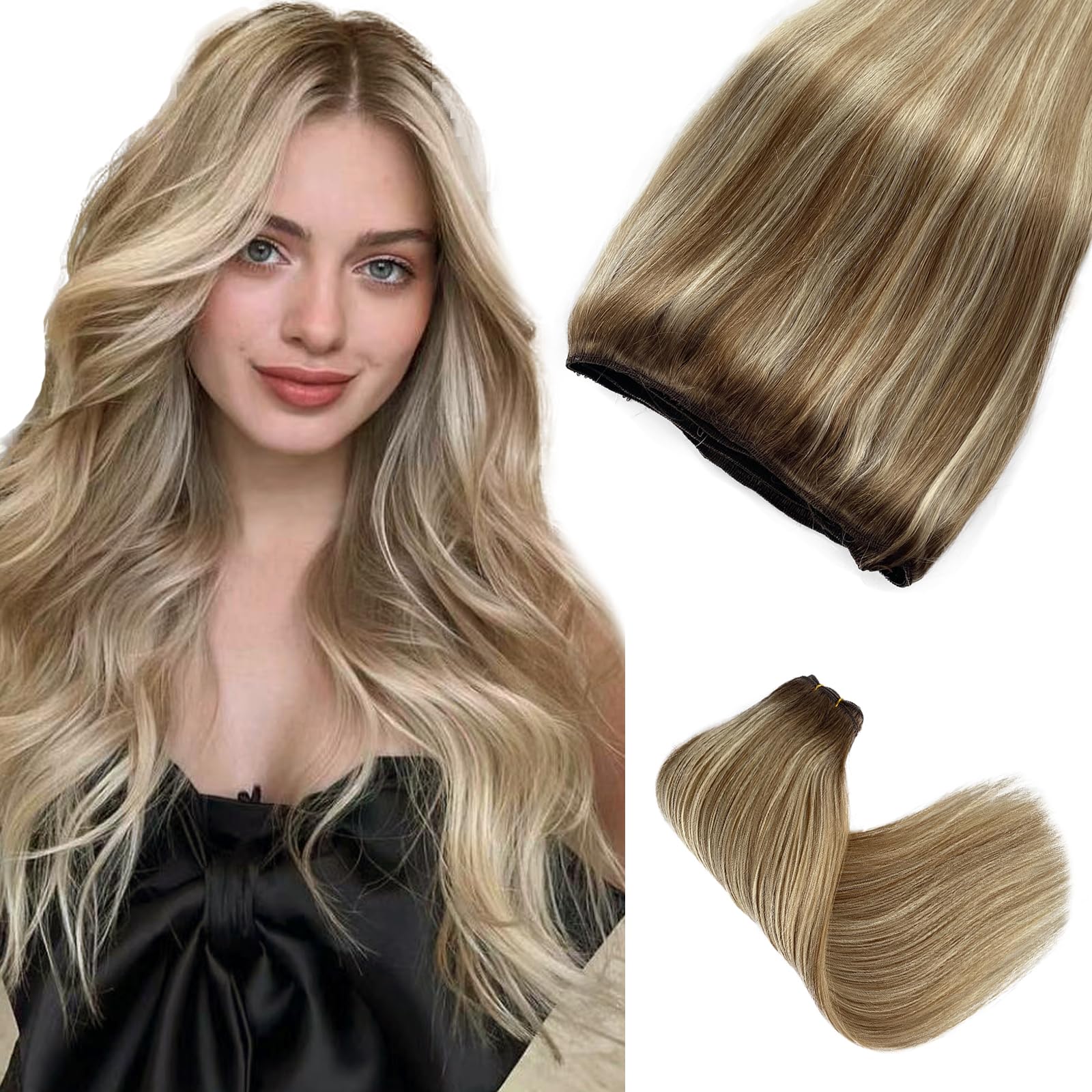 Weft Hair Extensions Human Hair Ombre Blonde Sew in Hair Extensions Real  Human Hair Balayage Blonde Double Weft Extensions Bundles Real Humn Hair