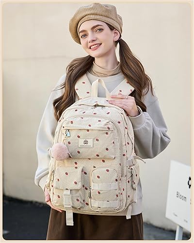 Miniatura 2 de Hidds - Mochila escolar con candado de seguridad para computadora portátil mochila para la universidad mochila de corduroy mochila para estudiantes