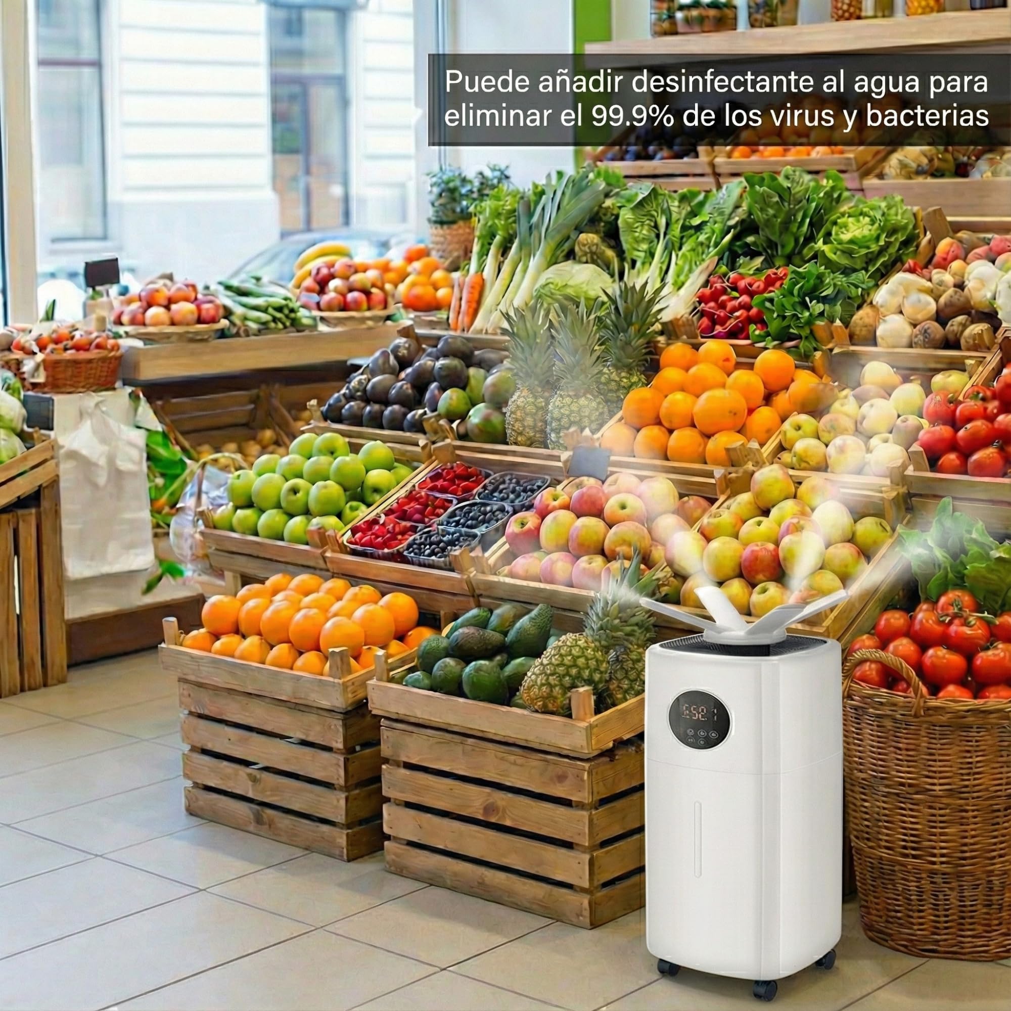 LUMS Humidificador industrial 21L 1000 ft² ultrasónico niebla fría doble boquilla 360° control de humedad