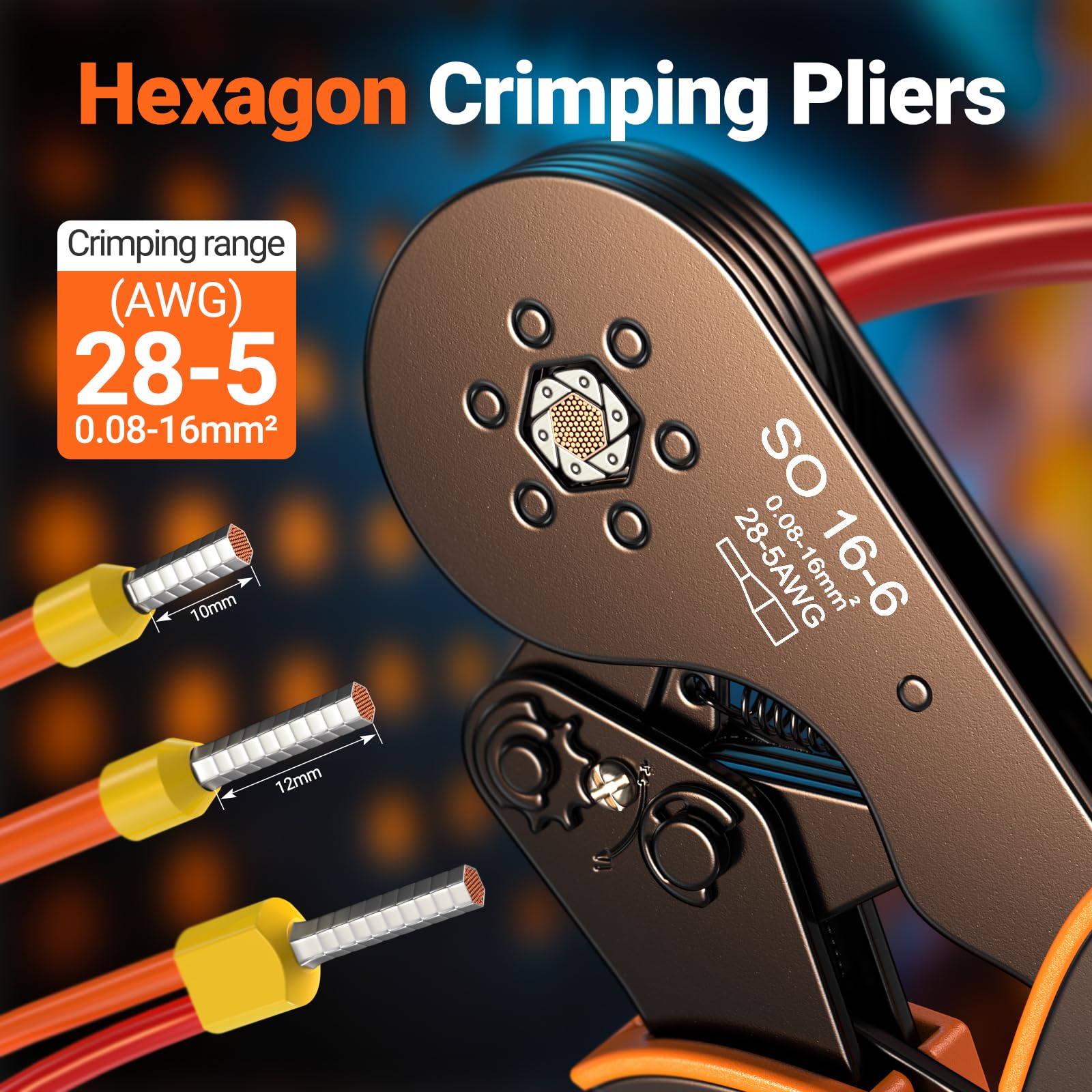 Preciva 0.08-16mm² Pince à Sertir avec Double Berrel Cosses Electriques, Hexagonal Sertisseuse Electrique avec 1275pcs Embouts & Valise, Pignon à Cliquet Autorégulateur (SO 16-6)