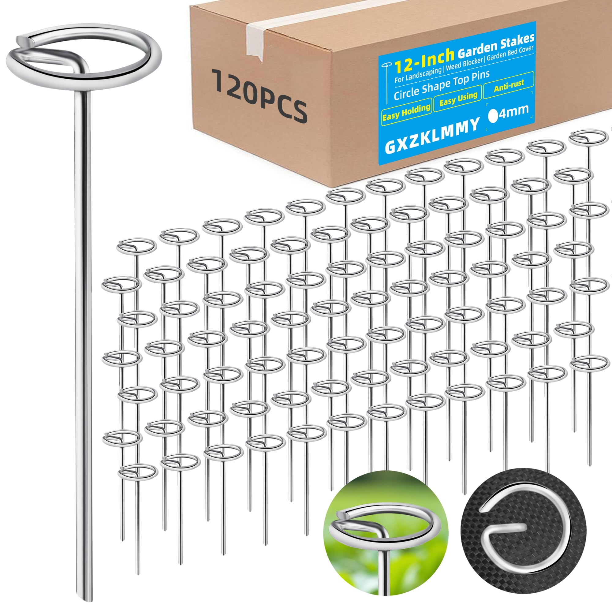 Photo 1 of 12 Inch 120Pcs Thick 8 Gauge 0.16 in Circle Top Landscape Fabric Pins Hard Holding,Galvanized Landscape Fabric Stakes, for Tent, Weed Barrier Fabric, Plant Cover,Landscape Pins Stronger Not Easy Bend