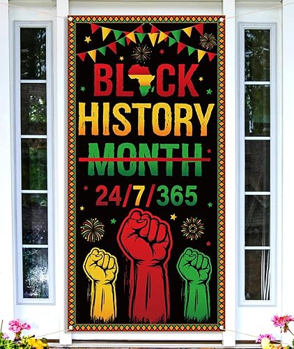 Nepnuser Cubierta de puerta del mes de la historia negra Afro Afro Americano Nacional Fiesta Decoración Escuela Aula Puerta Frontal Colgante Banner