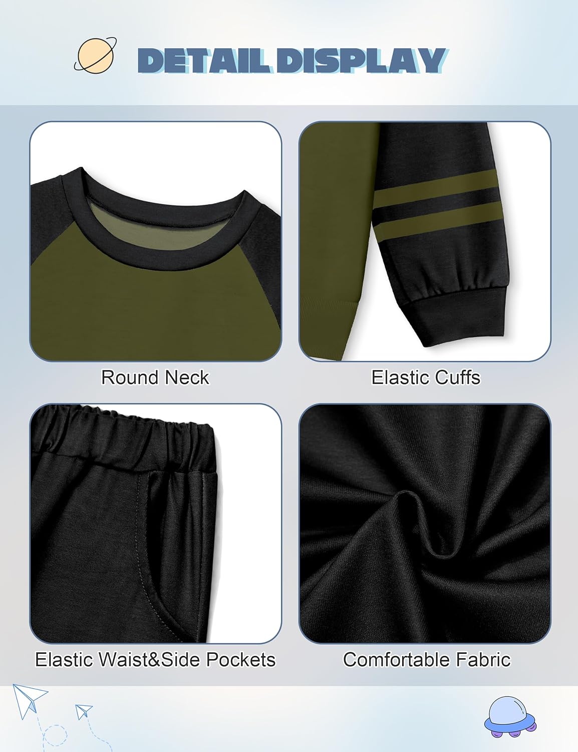 WIQI Toddler Boy Clothes Color Block Long Sleeve Sweatshirt and Pants 2 Piece Boys Sweatsuit Fall Winter Outfits Set - Image 7