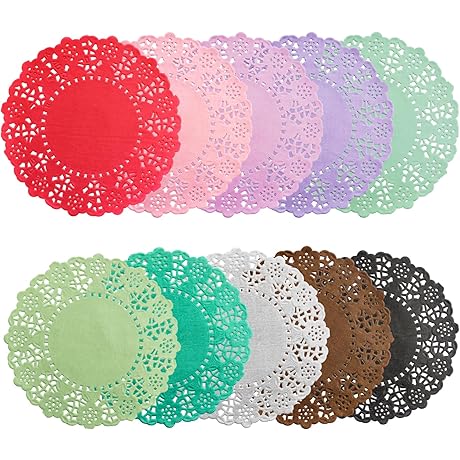 200 Pcs Round Lace Paper Doilies: Vibrant Hues for Exquisite Tableware Adornment