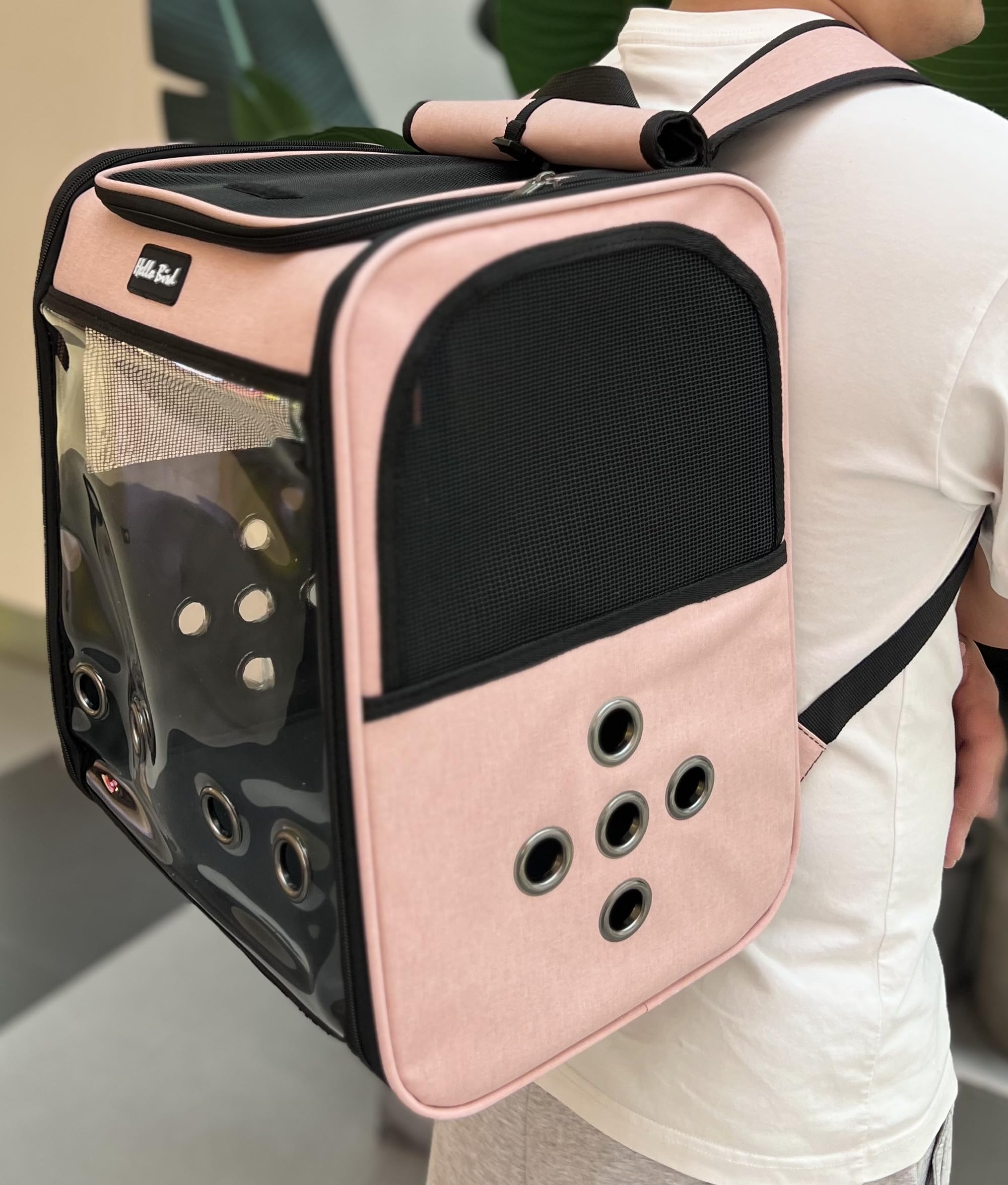SOLAPOLLO Atmungsaktive Papageientasche, Wellensittich, Outdoor-Rucksack, leicht und tragbar, wasserdicht, Vogelreiserucksack, weite Sicht und Schattierung, Katzenrucksack zum Wandern (Rosa)