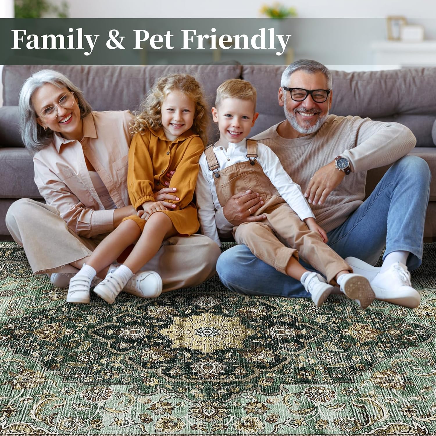 Green Floral 2' x 6' Washable Non-Slip Runner Rug
