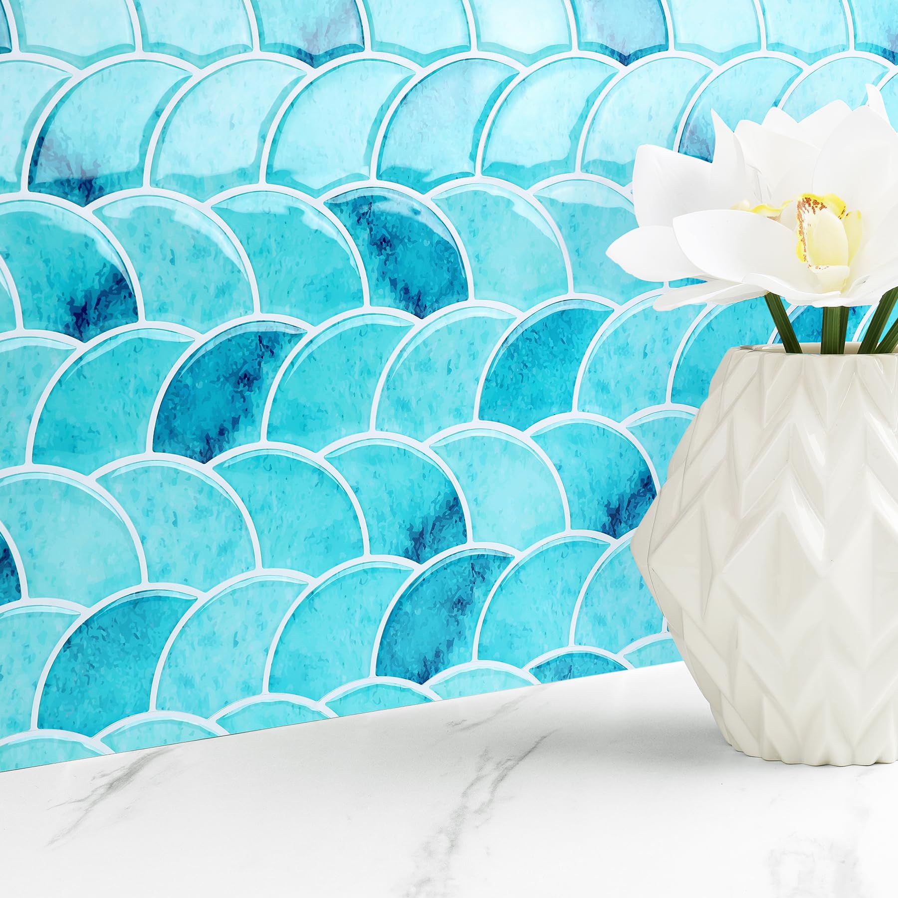 Livelynine Piastrelle Adesive Bagno Blu 3D Paraschizzi Cucina Adesivo Muro Azzurro 30x30 16 Piastrelle Cucina Adesive 3D Mattonelle Adesivi Bagno Adesivi per Piastrelles Blu Effetto Onda del Mare
