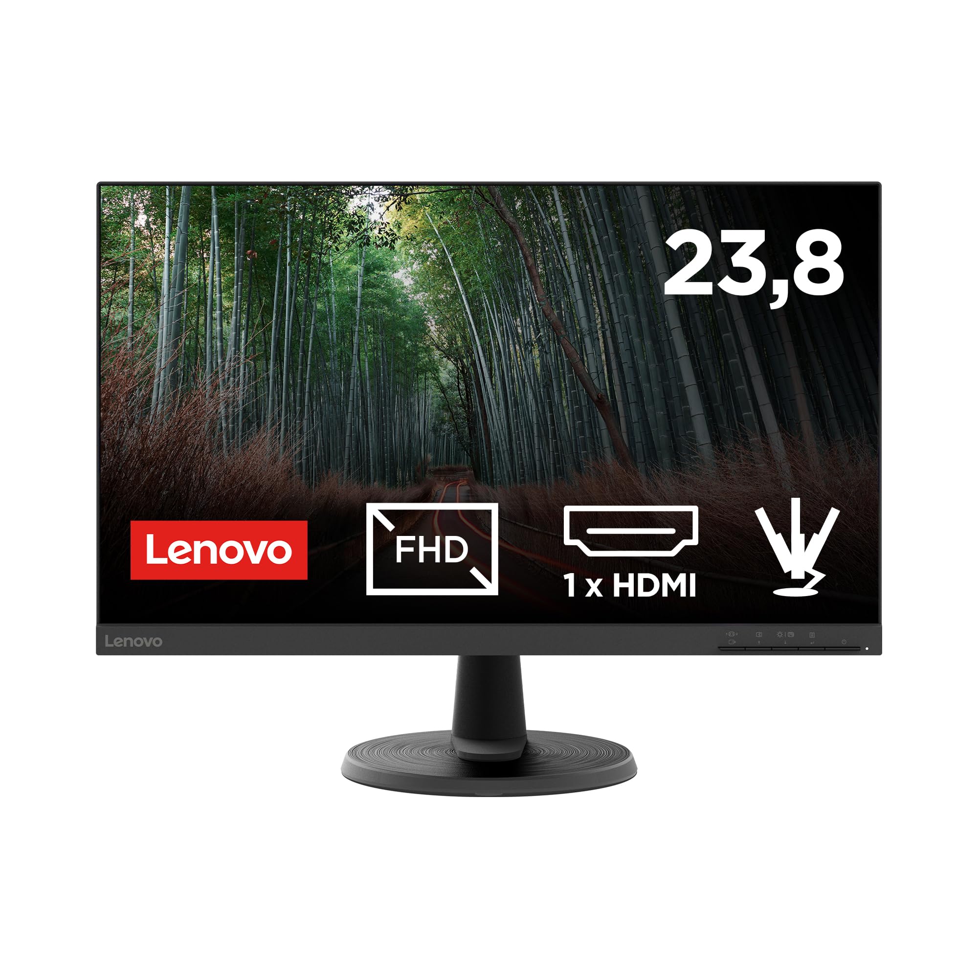Lenovo D24-45 Monitor 24" FHD (1920x1080), 4ms, 75Hz, Frameless, AMD FreeSync, Schermo opaco antiriflesso, regolabile in inclinazione, HDMI e VGA, VESA 100x100
