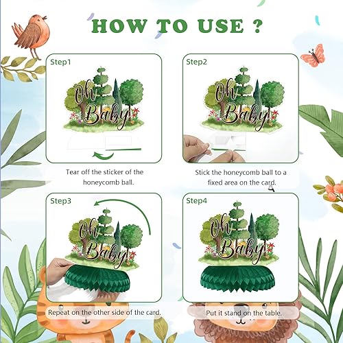 Miniatura 3 de NICOWARM 9 centros de mesa de animales del bosque para bebé, diseño de panal de abeja, color verde salvia, decoración de mesa 3D de animales del