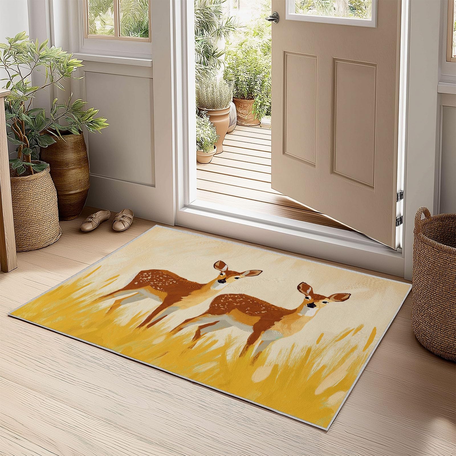 Generisch Teppich Flauschig Handgezeichnetes Gras Pfad Schmutzabweisend Flanell Teppiche, Dunkelgelb Waschbar Kinder rutschfest Teppiche Für Wohnzimmer und Schlafzimmer Spielzimmer 90 x 150 cm