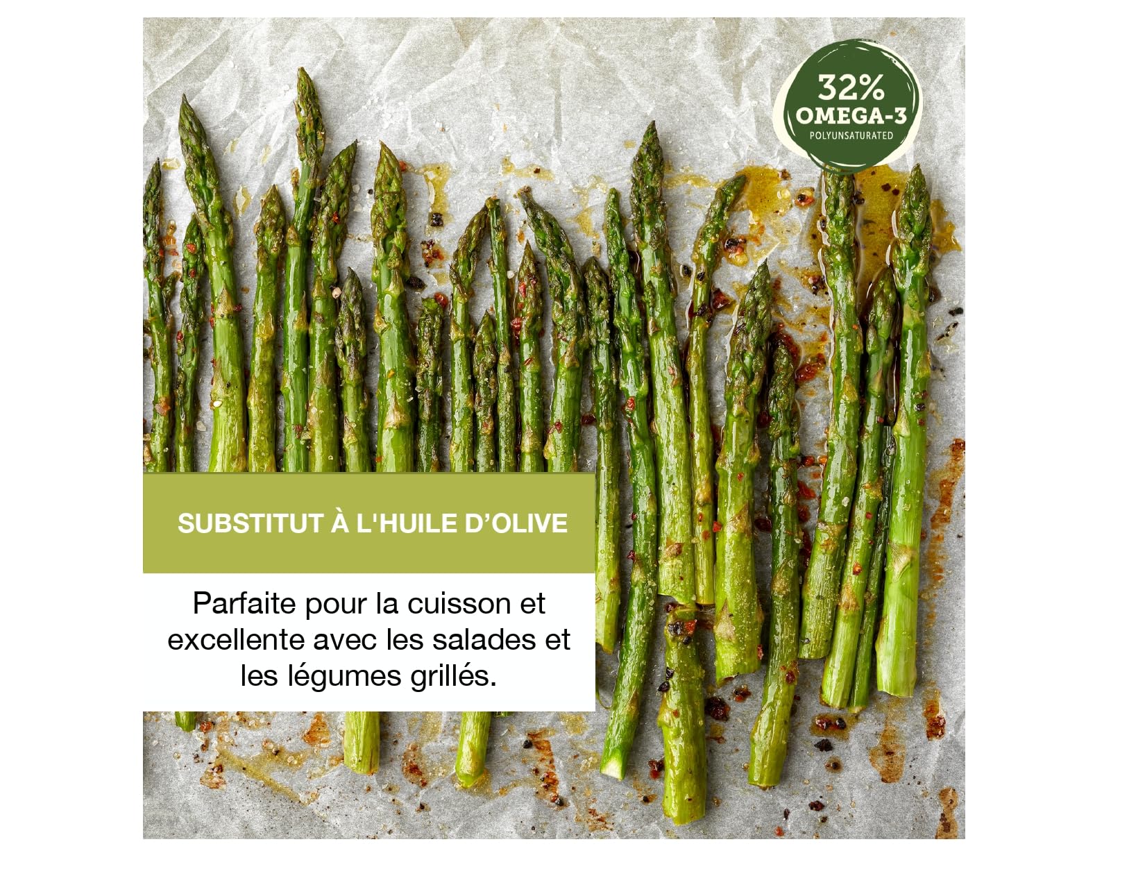 Signé Caméline. Huile de caméline vierge. 500ml. Pressée à froid. Huile de finition et de cuisson. Élevée en Omega-3. Point de fumée 246°C/475°F. Substitut à l'huile d'olive. Produit au Canada.