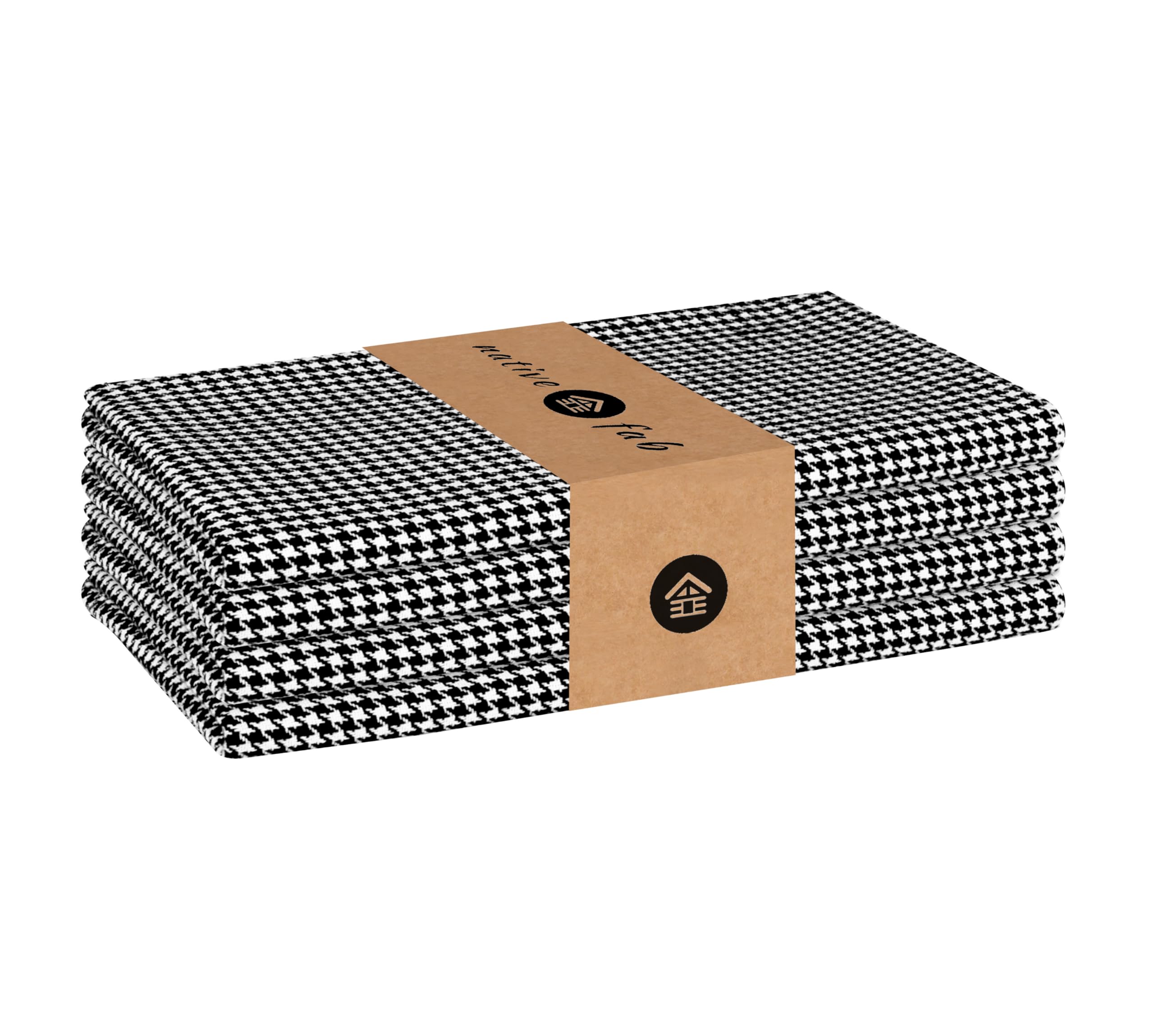 Native Fab 100% Cotton Cloth Napkins 18x18 inches, Houndstooth Dinner Napkins, Set of 4, Soft Breathable Absorbent, Machine Washable Cloth Napkins,