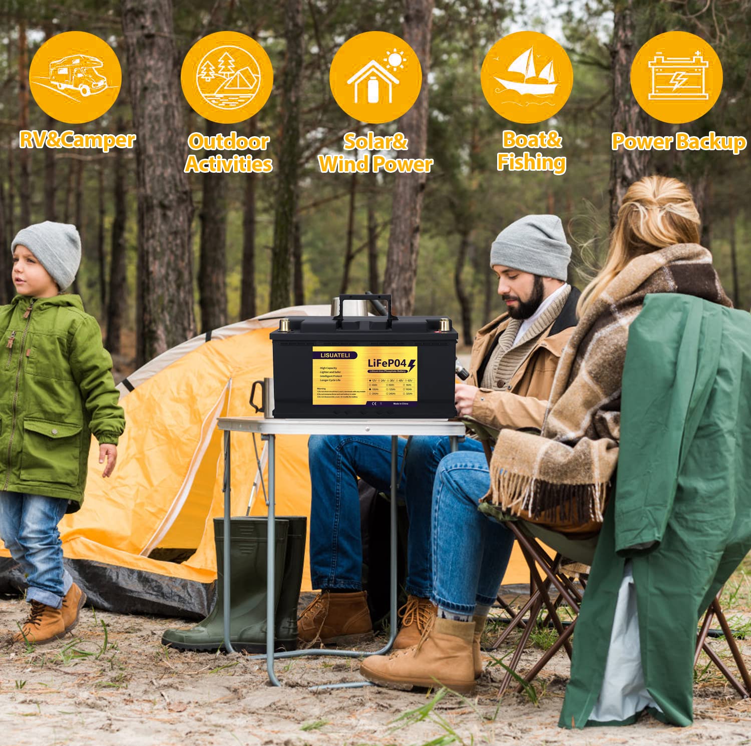 12V 100Ah LiFePO4 Lithium Battery, Low-Temp Protection 12V 100Ah Lithium Battery Built in 100A Smart BMS, Up to 15000 Deep Cycles, Great for Trolling Motor, RV, Solar System, Off-Grid