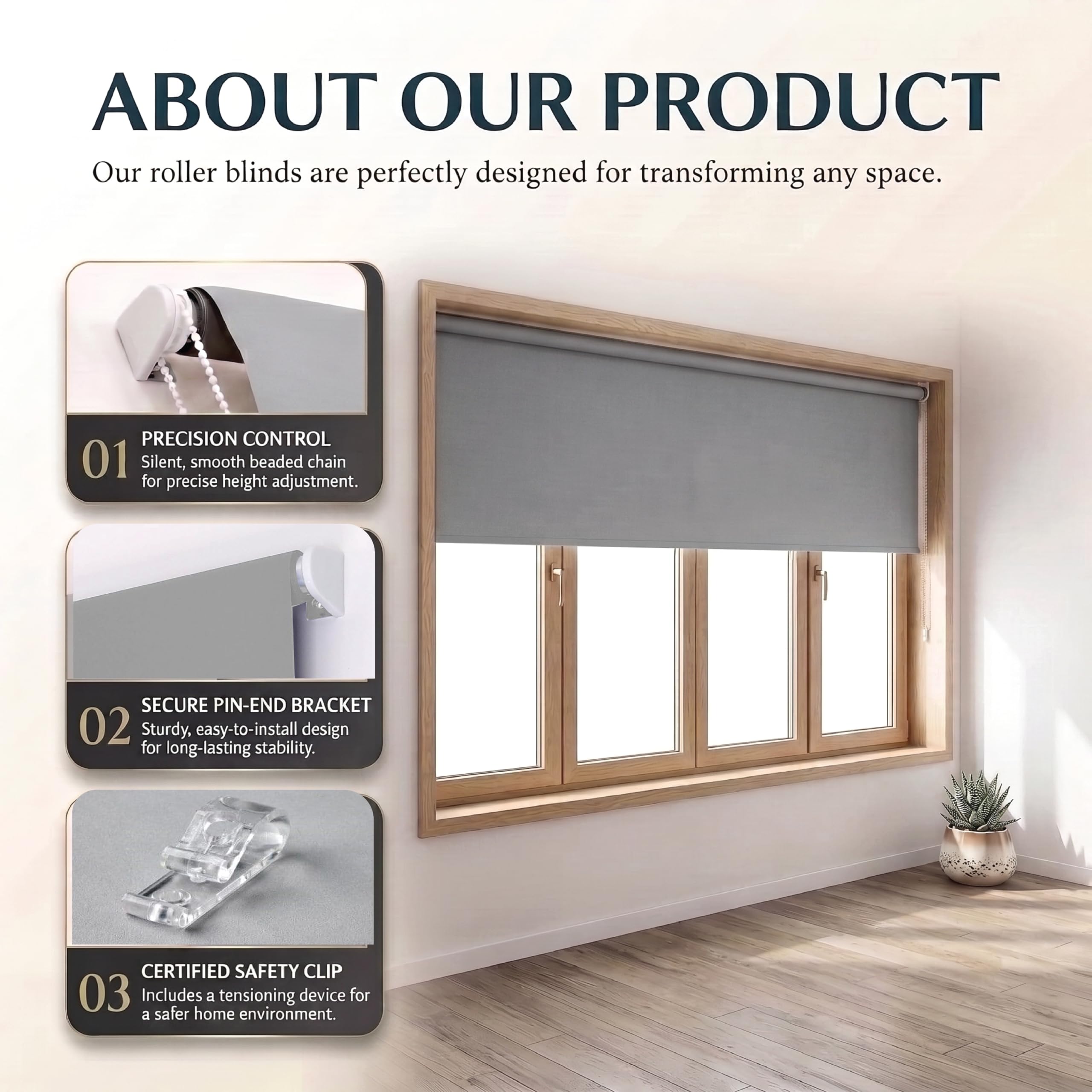 Home In Style 4U Store enrouleur thermique 100 % occultant - Couleur unie - Résistant aux UV - Découpable - Gris clair - 90 cm x 165 cm