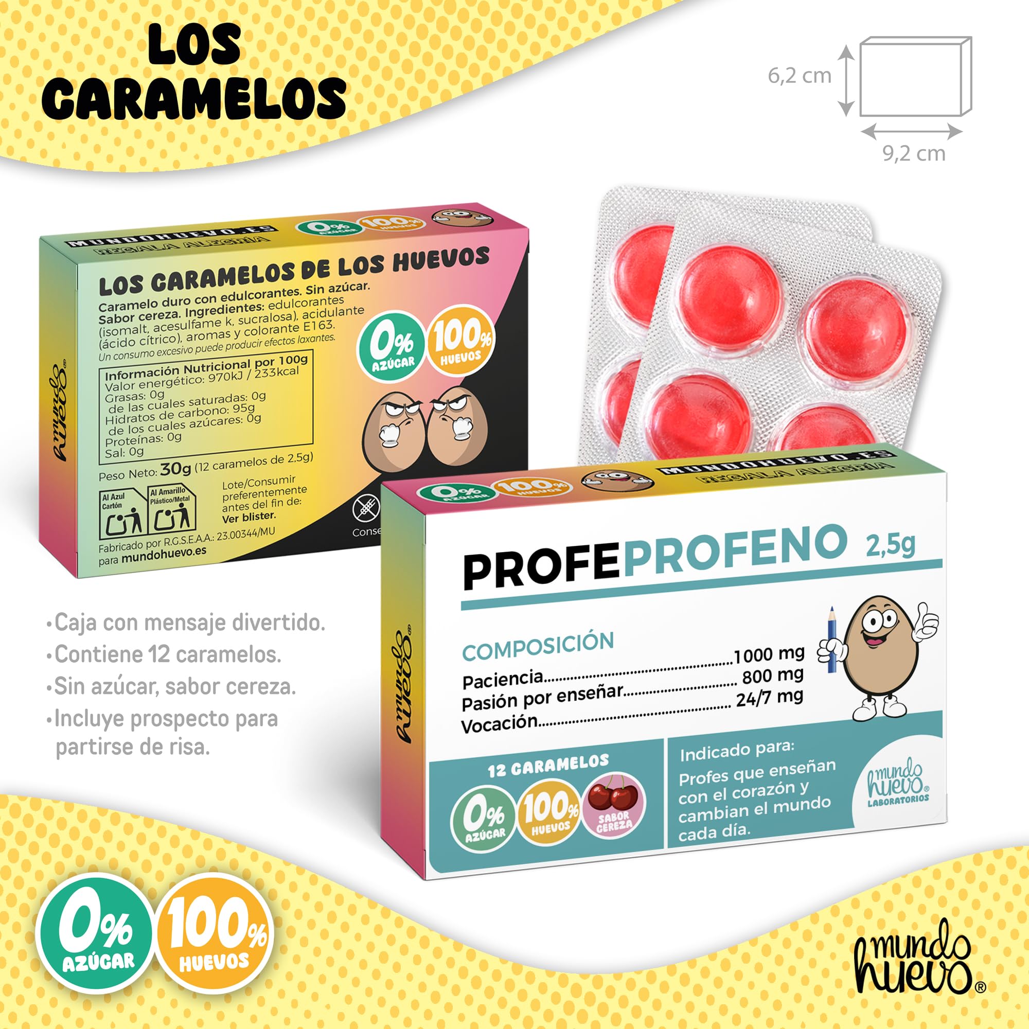 Mundohuevo Taza Personalizada PROFE TE Queremos UN Huevo 350 ml + Caramelos de Broma PROFEROFENO 12 sztuk