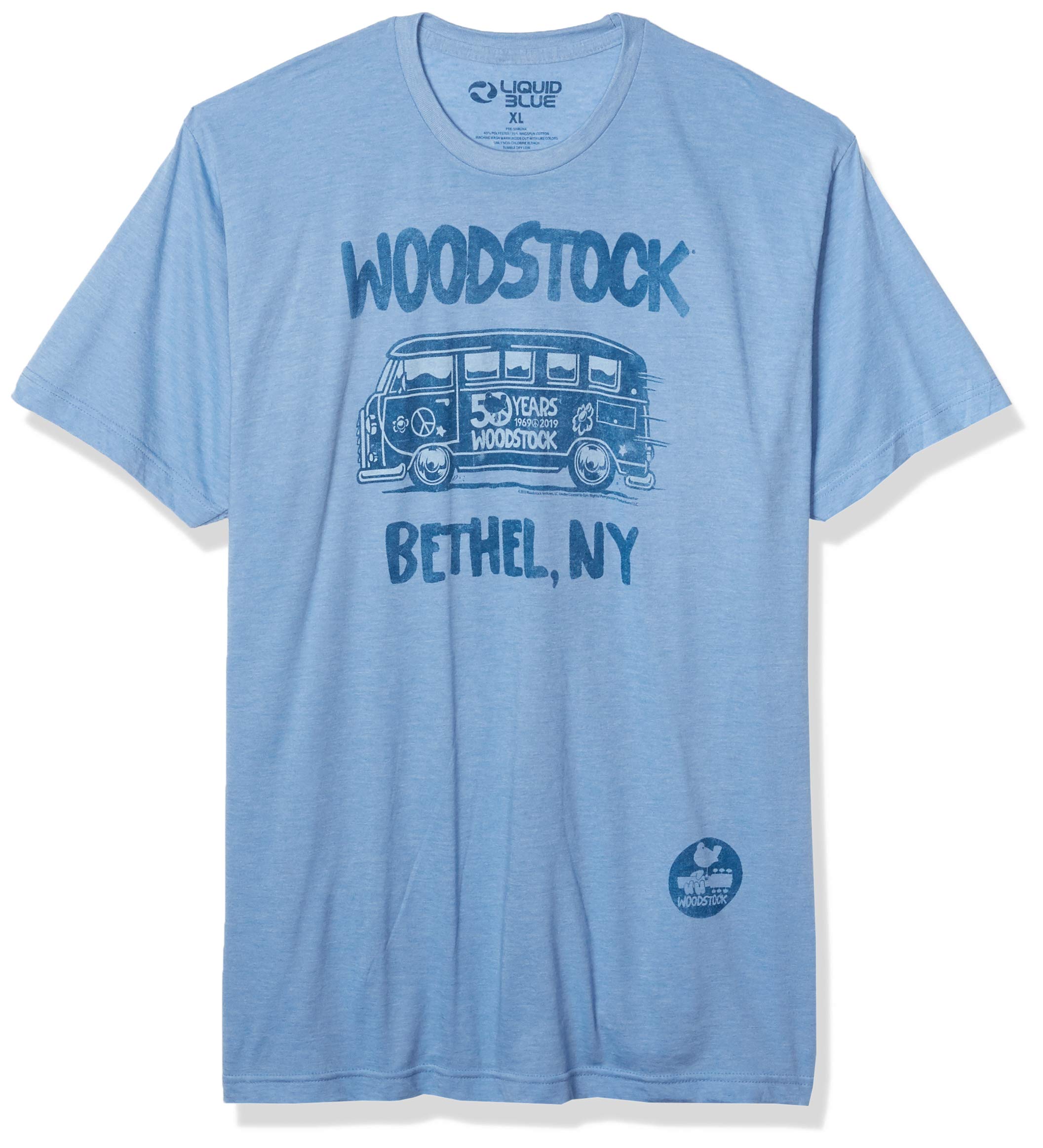 Liquid Blue - Maglietta Unisex Woodstock Bus 50 Years Bethel NY, per Adulti, Colore: Blu - Blu - M