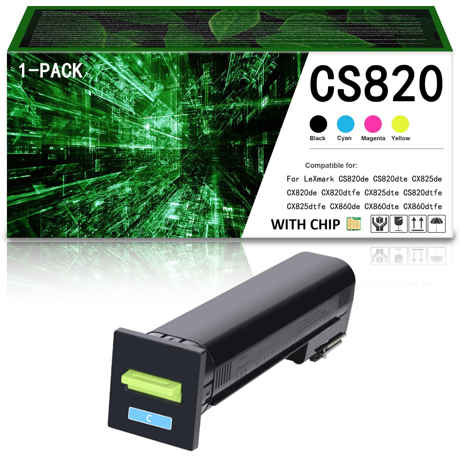 Wkład z tonerem CS820 o dużej wydajności, zamiennik kompatybilny z drukarkami Lexmark CS820de CS820dte CS820dtfe CX820de CX820dtfe CX825de CX825dte CX825dtfe CX860de CX860dte,Cyan-Regular Yield