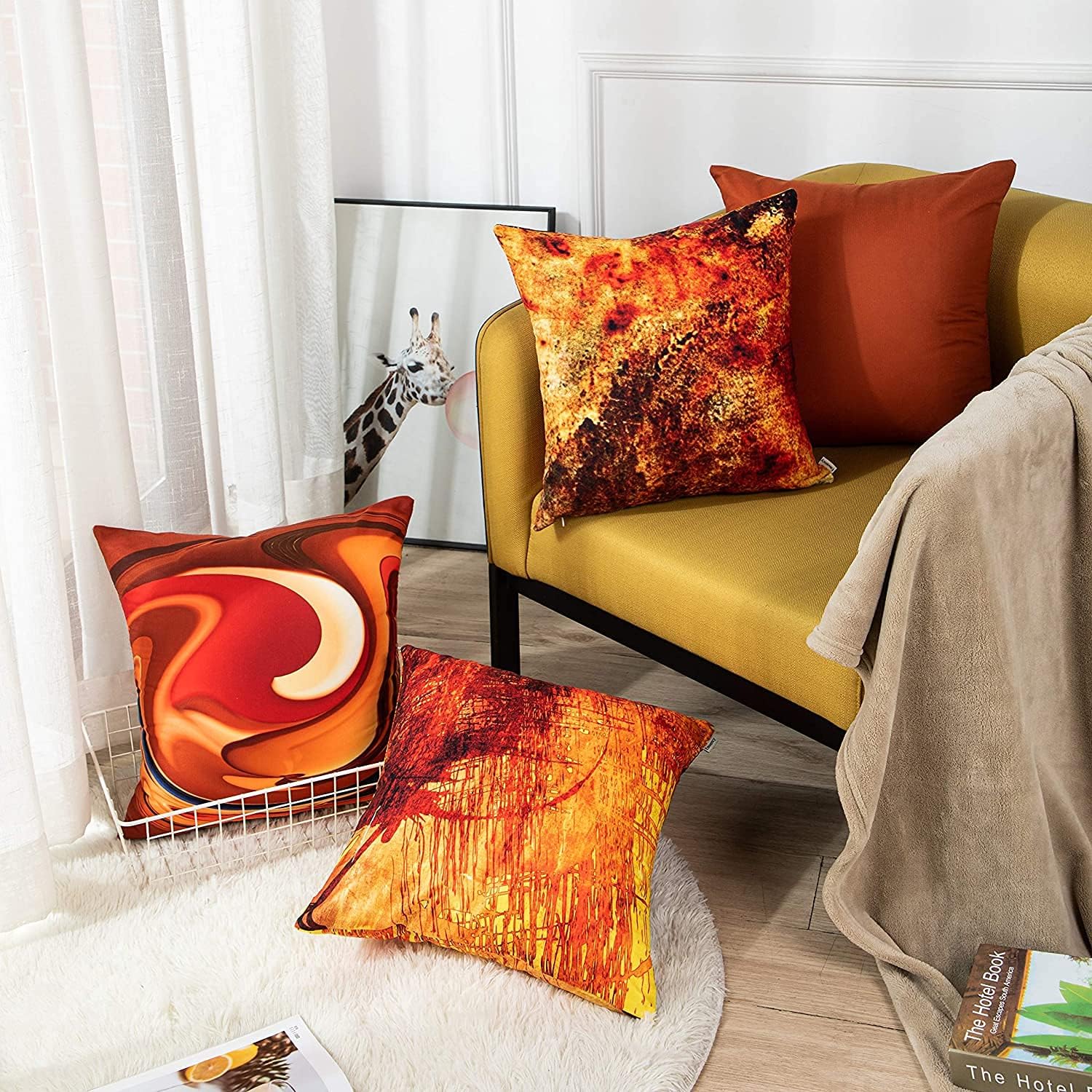 TOMMO Set of 4 Cushion Covers 45 x 45cm Burnt Orange Abstract Red Tan Funky Watercolor Grunge Monochrome Decorative Throw Pillow Covers Accent Couch Home Decor Square 18x18 Inches Throw Pillow Cases - Image 3