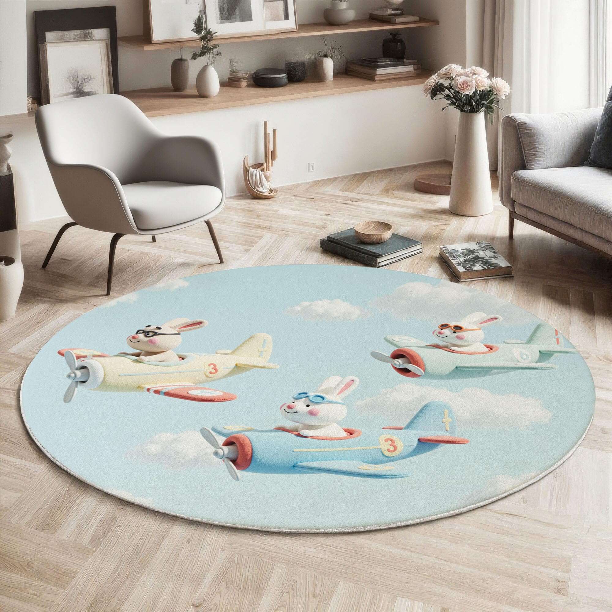 Tapis rond 180cm avion 3D pour la chambre d'enfant et le salon