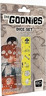 The Goonies Dice Set | Collectible d6 Dice Featuring Characters & References - One-Eyed Willy, Chunk’s Bike, Candy Bar, Pirate Ship, Doubloon, and Sloth | Officially Licensed 6-Sided Dice