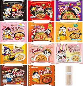 Samyang Spicy en Ramen 11 Flavor Variety Pack - FREE Chopsticks - Korean Buldak Ramen Noodles (11 Pack)