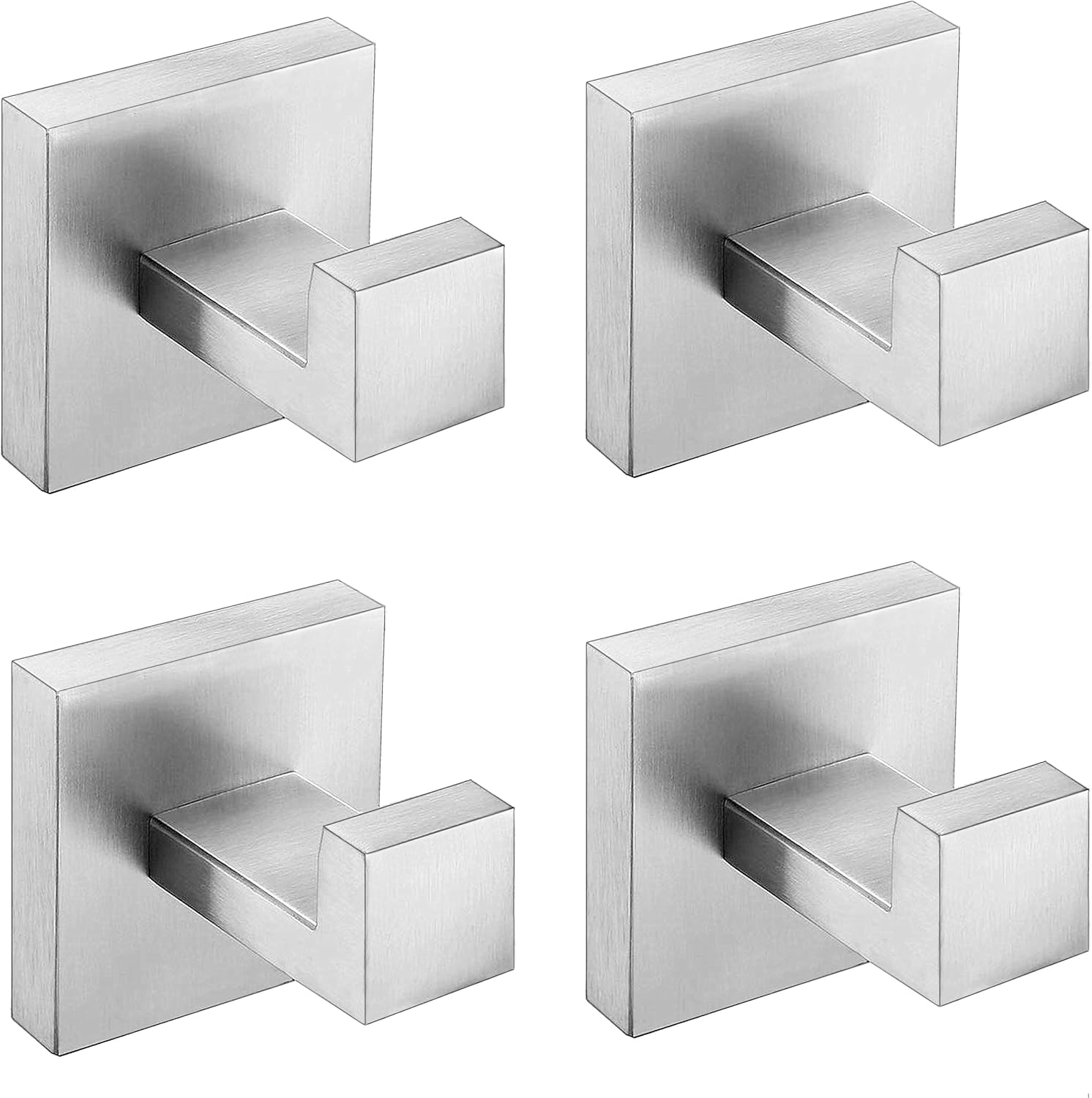 Nolimas Towel Hook Stainless Steel Bathroom Rustproof Clothes Towel Coat Hook Wall Mounted Square Toilet Kitchen, Heavy Duty Door Hanger, 4 Pack, Brushed Nickel