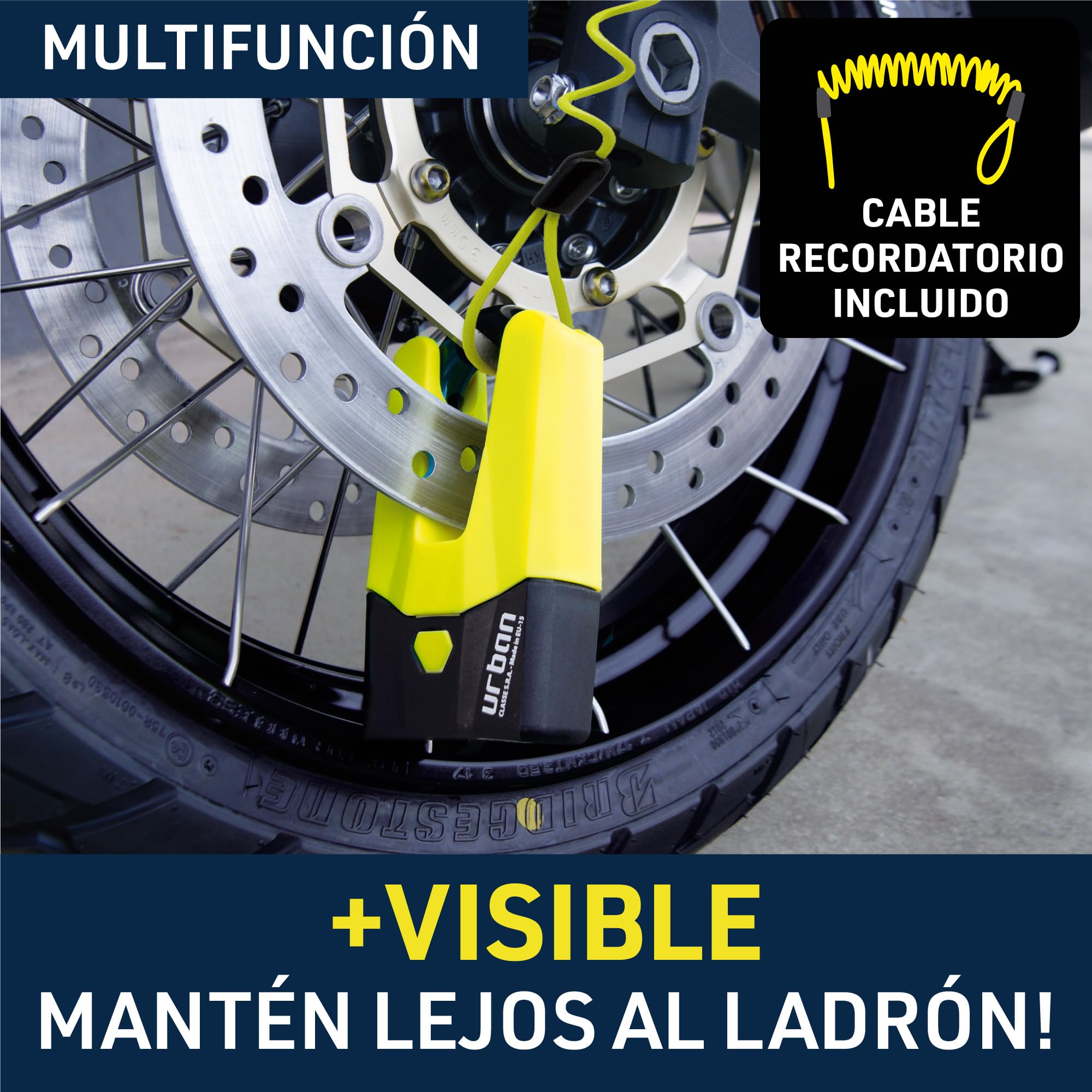 URBAN U9DY Candado Moto Disco Mini U Homologado SRA, Máxima Seguridad Completamente Testado, Horquila ø15 Doble Cierre, Cerradura Alta Seguridad, Antirrobo Universal para Motocicleta Scooter Bicicleta