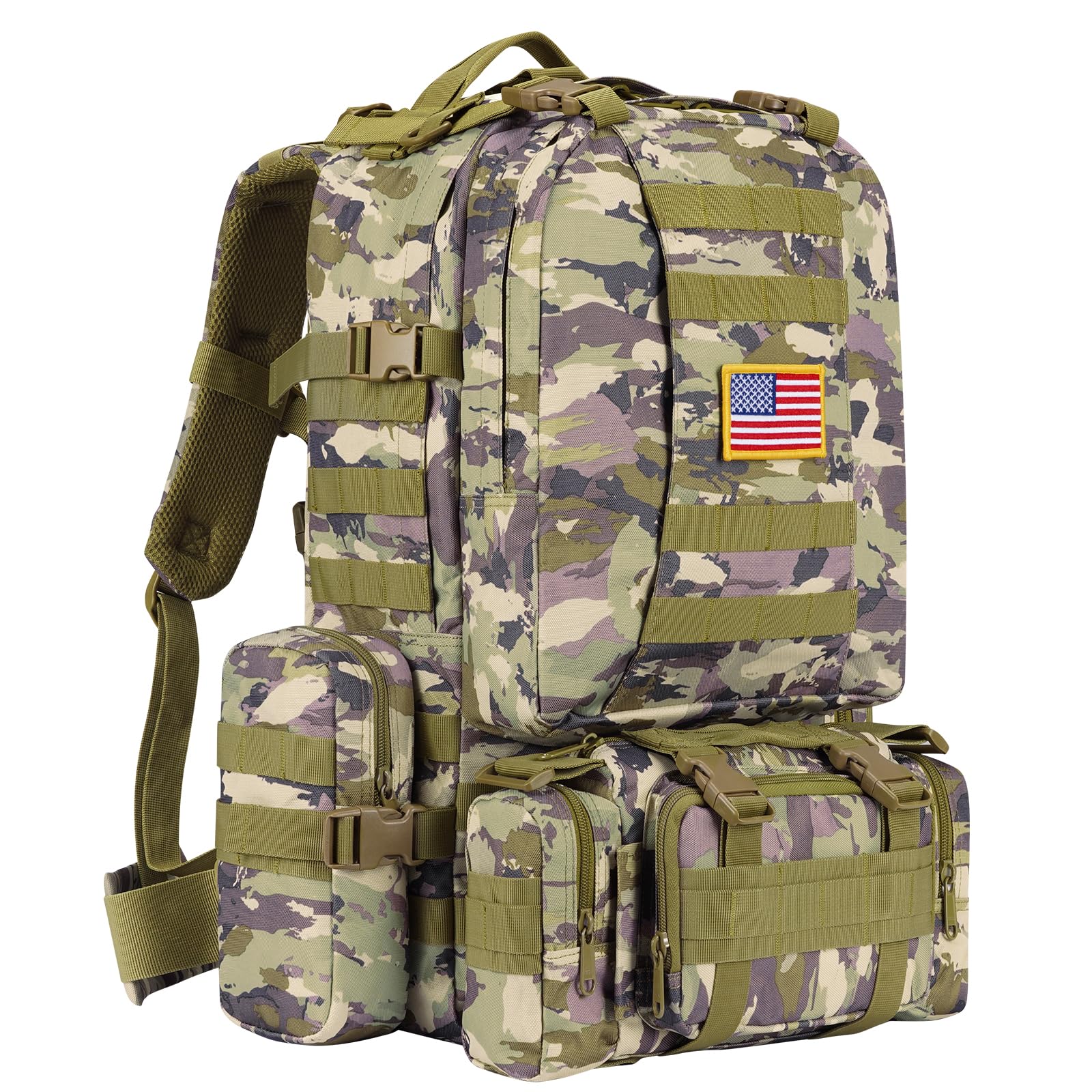 CVLIFE Tactical Backpack Military Army Rucksack 60L Large Assault Pack Detachable Molle Bag, Auriclash