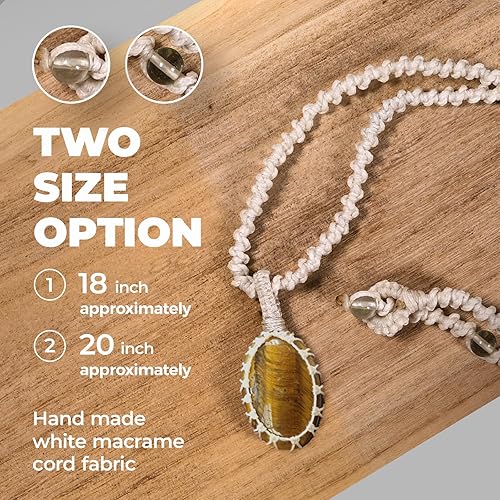 Vista 21 de Crystal Necklace with Stone Pendant - Amulet for Chakra Healing, Handmade Unisex Jewelry with Gift Bag, Handmade White Macrame Cord, Natural
