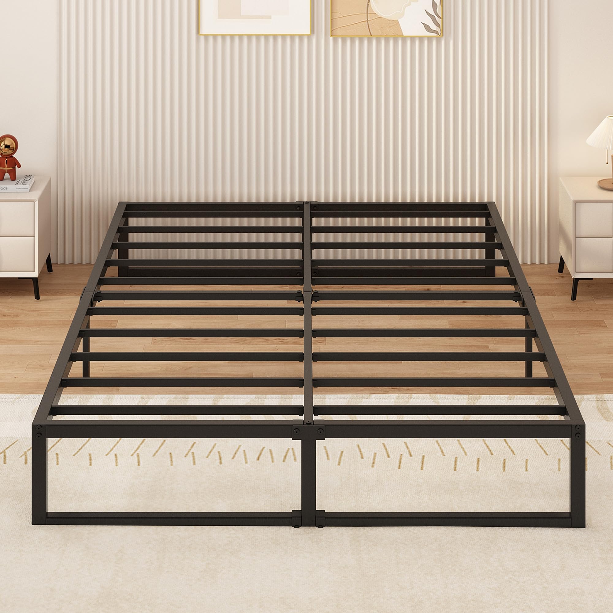 Yicensen Struttura Letto Matrimoniale 160x190 cm, Struttura Letto in Metallo, Supporto Solido, Facile da Montare, Design Silenzioso, Stile Moderno e Minimalista, Altezza 30 cm, Nero