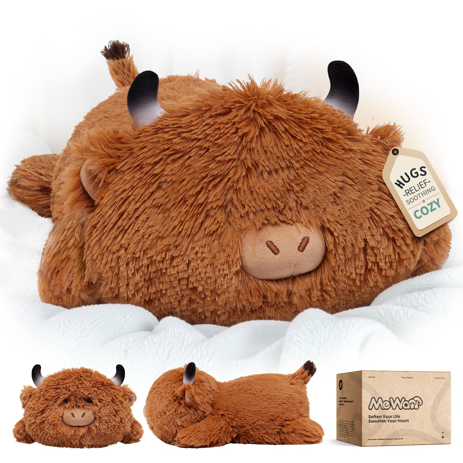 Highland Cow Plush Pillow - Cute Soft Highland Cow Body Pillow Plush Toy for Kids Girls & Teens -Squishy Pillow for Cuddling, Napping & Room Decor - 13 Inch Stuffed Animal Gift
