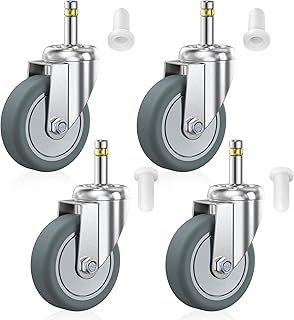 HOLKIE Stem Caster Wheels 3 inch Casters Set of 4, 7/16-Inch Stem Diameter Swivel Castors Heavy Duty TPR Rubber Replacement Castor for Cart, Stool, Mop Bucket, Grill, Shop Vac