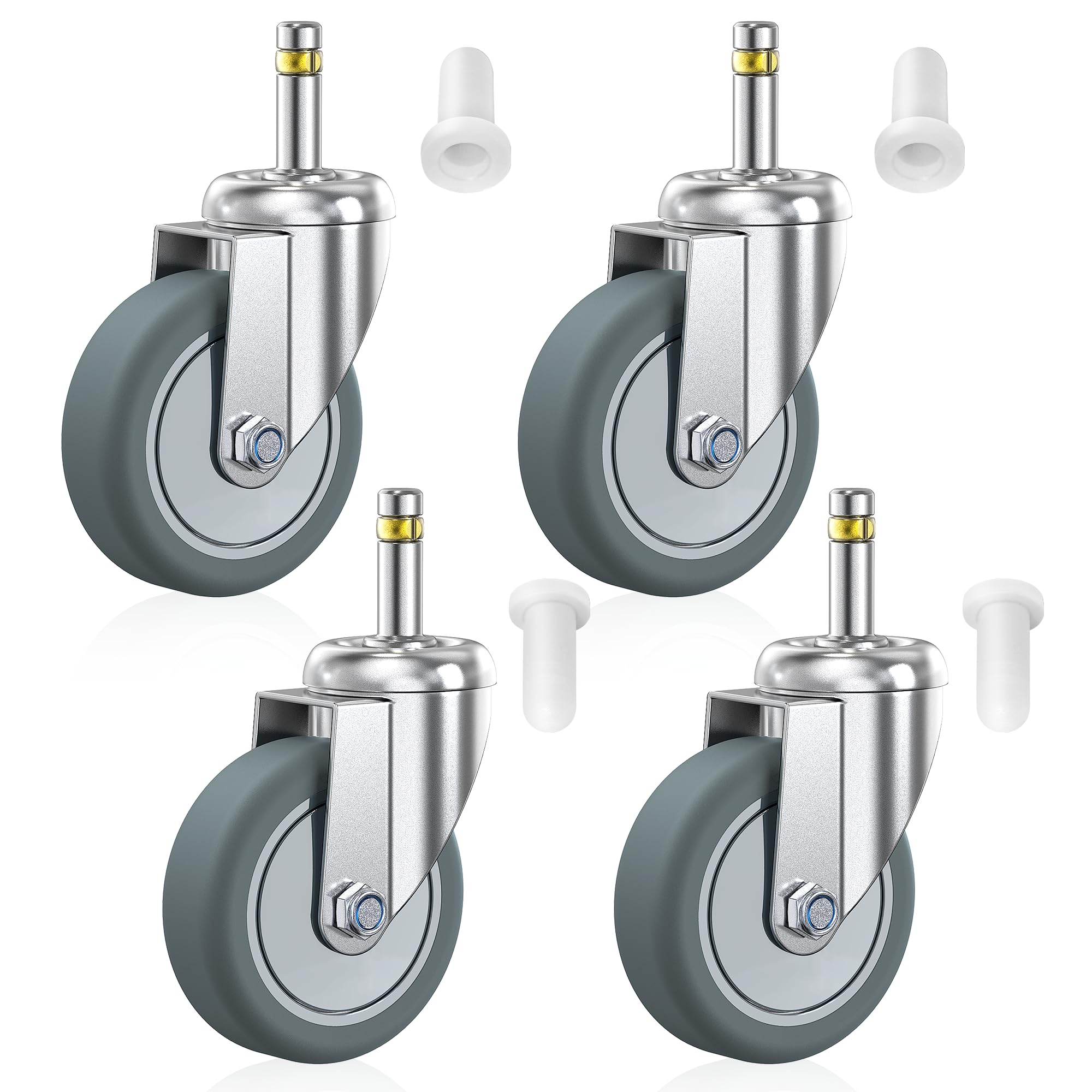 Sohnvwtgd 4 Stem Caster Wheels 3 Inch Casters Set Of 7/16-Inch Stem Diameter Swivel Castors Heavy Duty Tpr Rubber Replacement Castor For Cart, Stool, Mop Bucket, Grill, Shop Vac