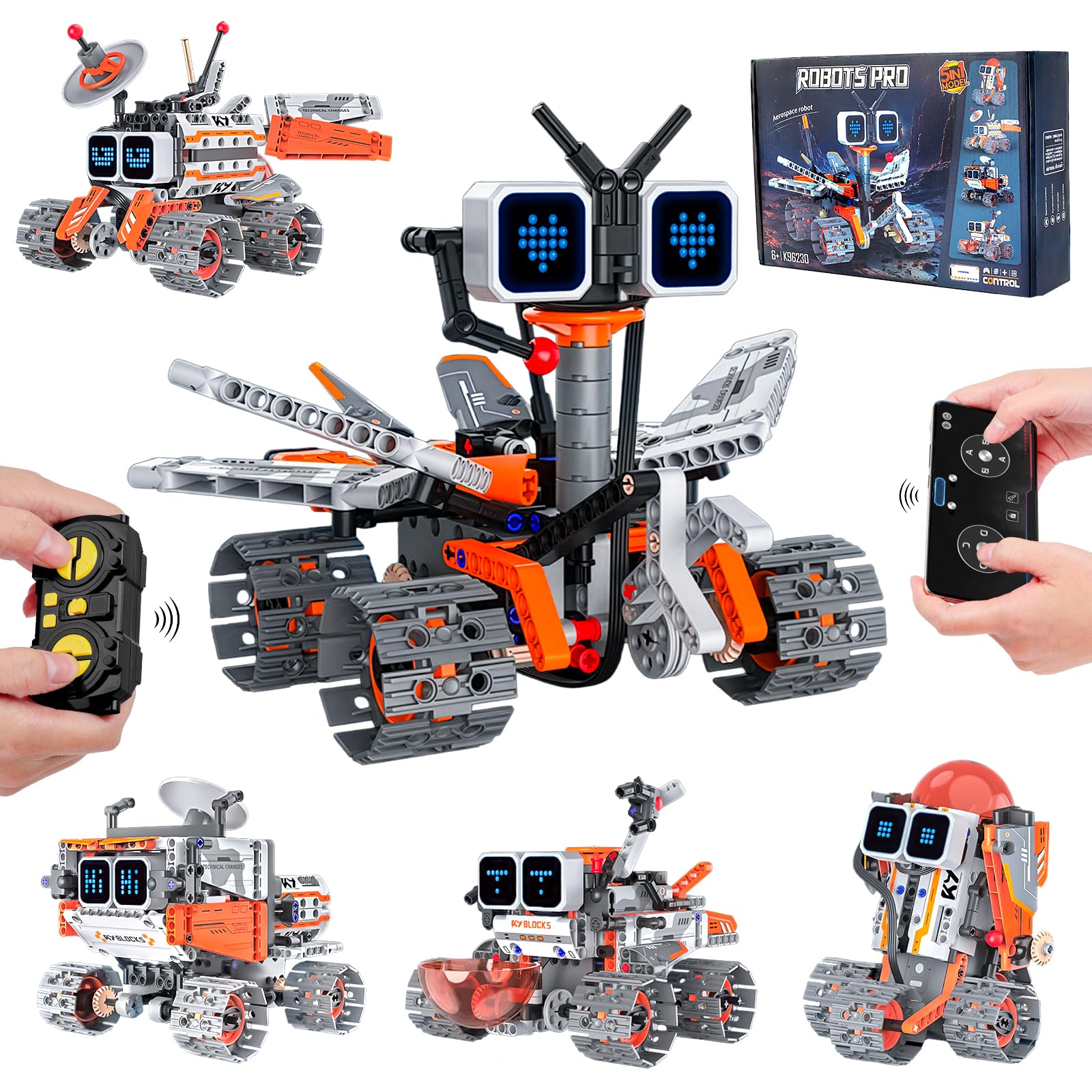 Aptrbg Smart Programmable Robot for Kids 8-12, 5-in-1 STEM Building Robot Kit with App & Remote Control, Transforming Coding Robot Toy with LED Lights