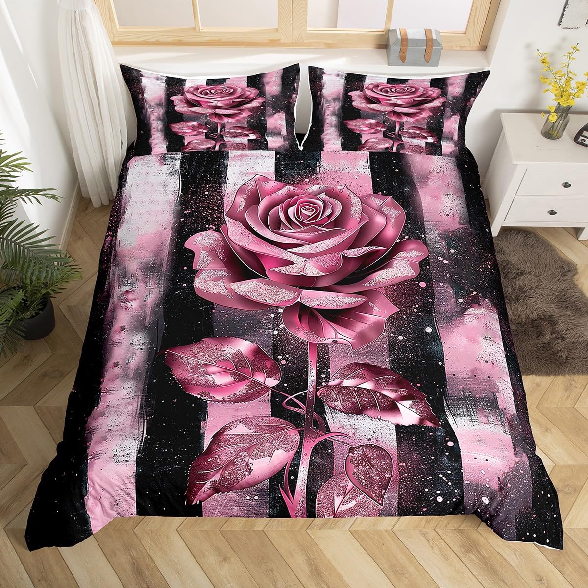 Housse de couette Saint-Valentin idée cadeau couple parure de lit motif floral romantique