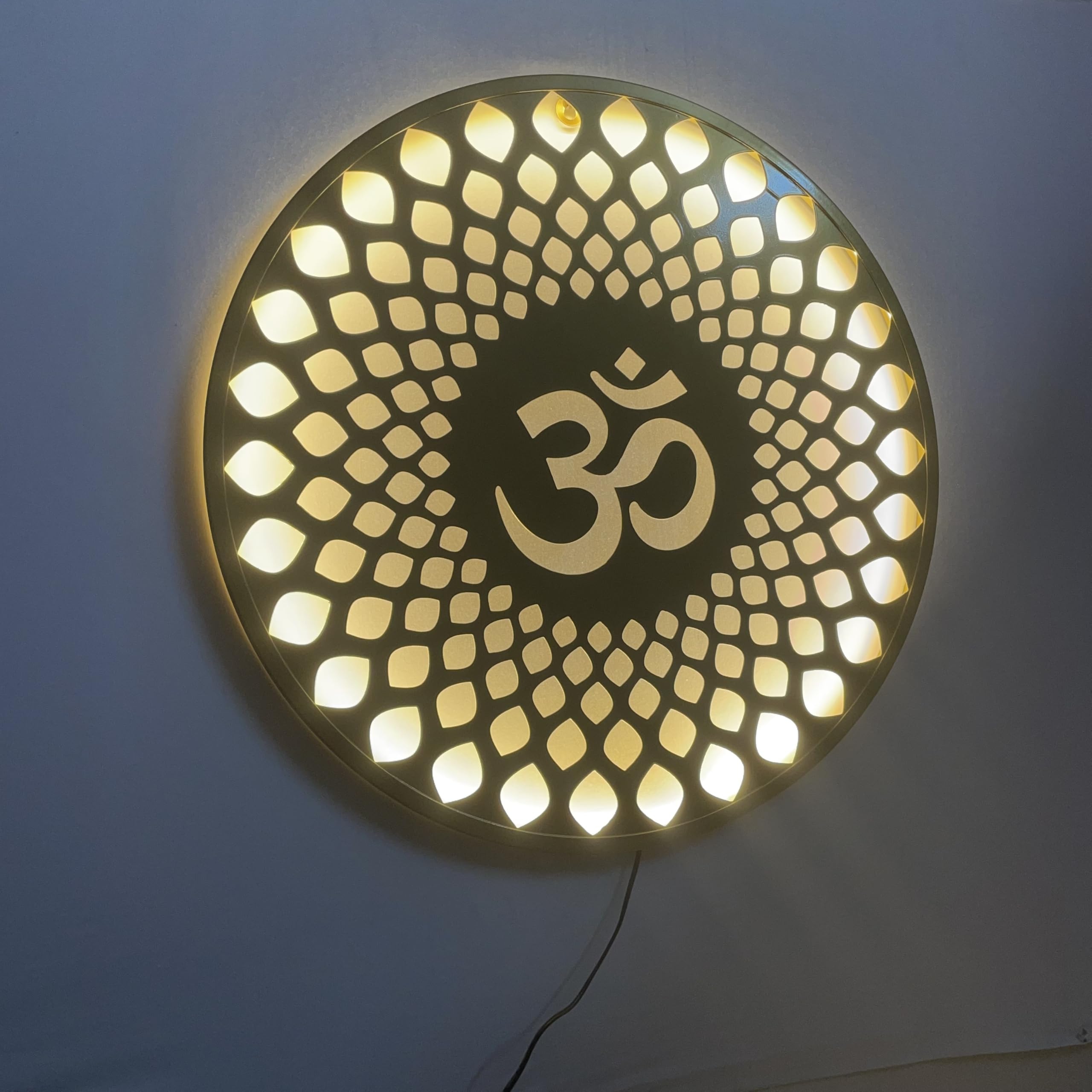 Lavish Home Decore OM Metal Wall Art For Temple, Living Room, Office, Hotel, Home Decor Items, Gift Item, Mandala Wall Hanging For House Decor (24 Inches, LED Backlite,Gold) (Gold) 2