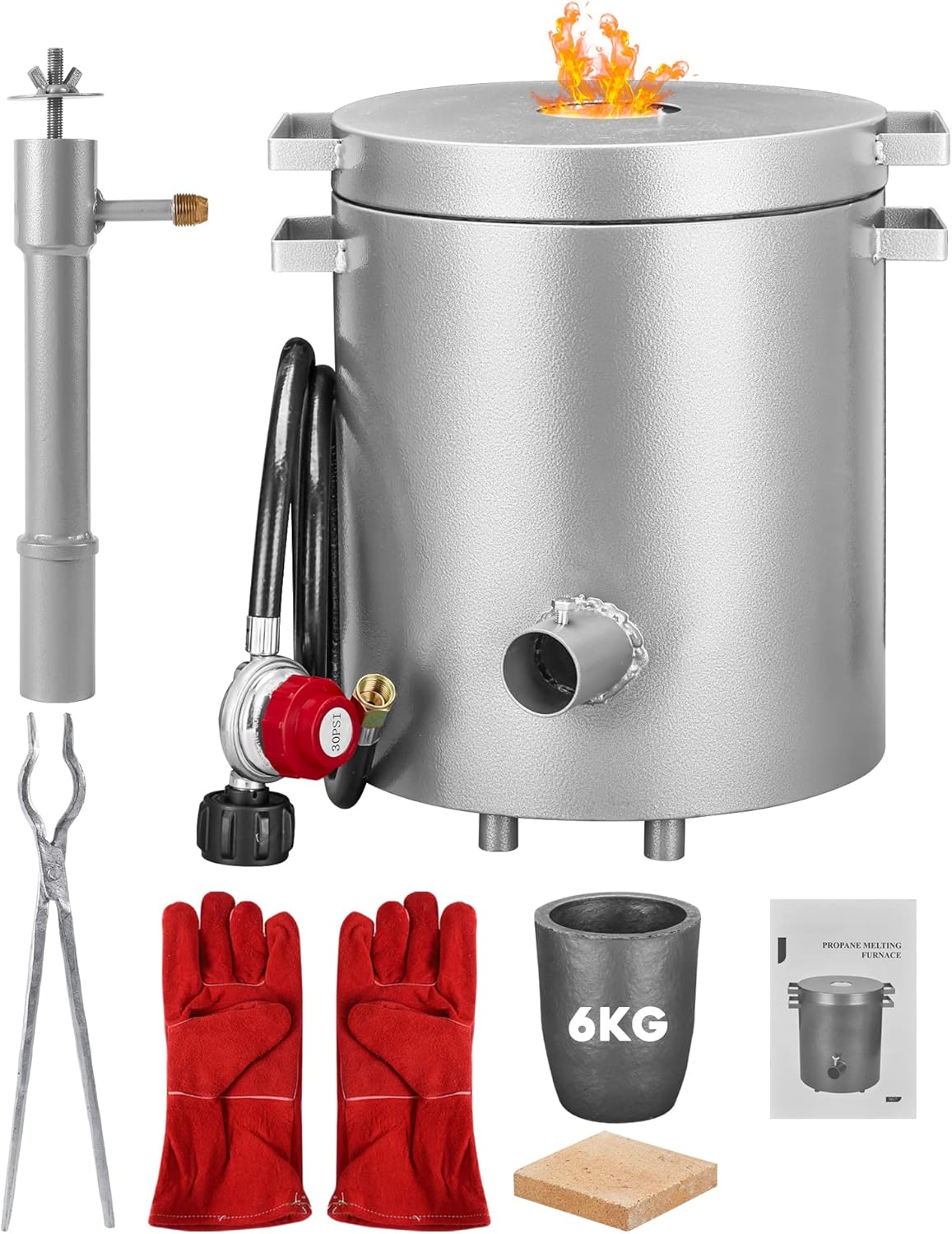 6KG Propane Melting Furnace Kit with Crucible and Tongs, [High Capacity] 2700°F Perfect for Scrap Metal Recycle Gold Silver Copper Aluminum