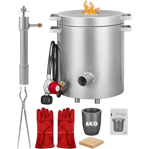 6KG Propane Melting Furnace Kit with Crucible and Tongs, [High Capacity] 2700°F Perfect for Scrap Metal Recycle Gold Silver Copper Aluminum