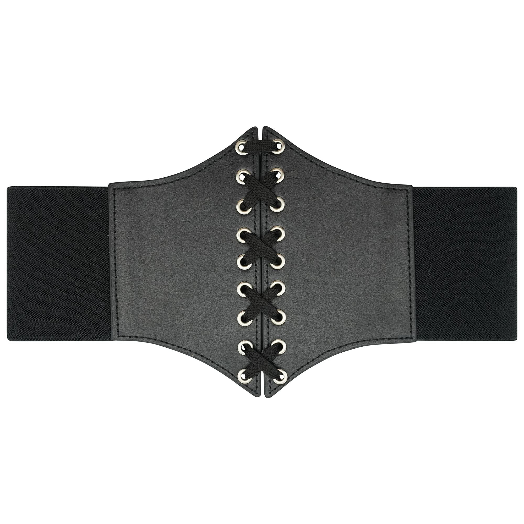 Ro Rox Women's Black Faux Leather Elasticated Waspie Corset Waist Cincher Belt - (L)
