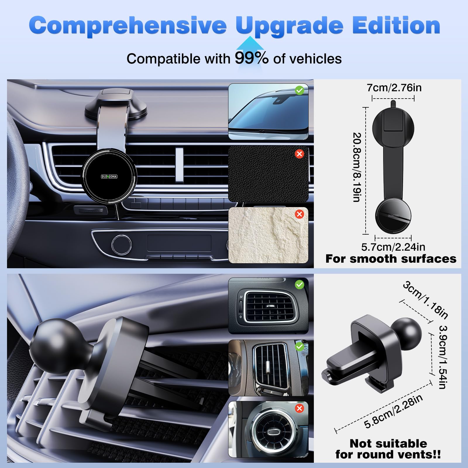 15W Chargeur Induction Voiture, Support Telephone Voiture Induction, Qi2 sans Fi, aimants N52(1300g), Support Telephone Voiture Chargeur pour Grille d'Aération/Pare-brise, Supports Magnétiques Voiture