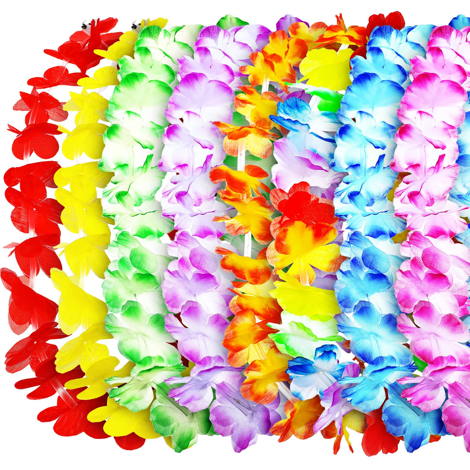 Giegxin 24 Pcs LED Hawaiian Lei Light up Flower Lei Tropical Glow Necklaces Lighted Lei Artificial Rainbow Lei for Kid Adult Hawaii Luau Themed Party Carnival Beach Wedding Masquerade (Multicolor)