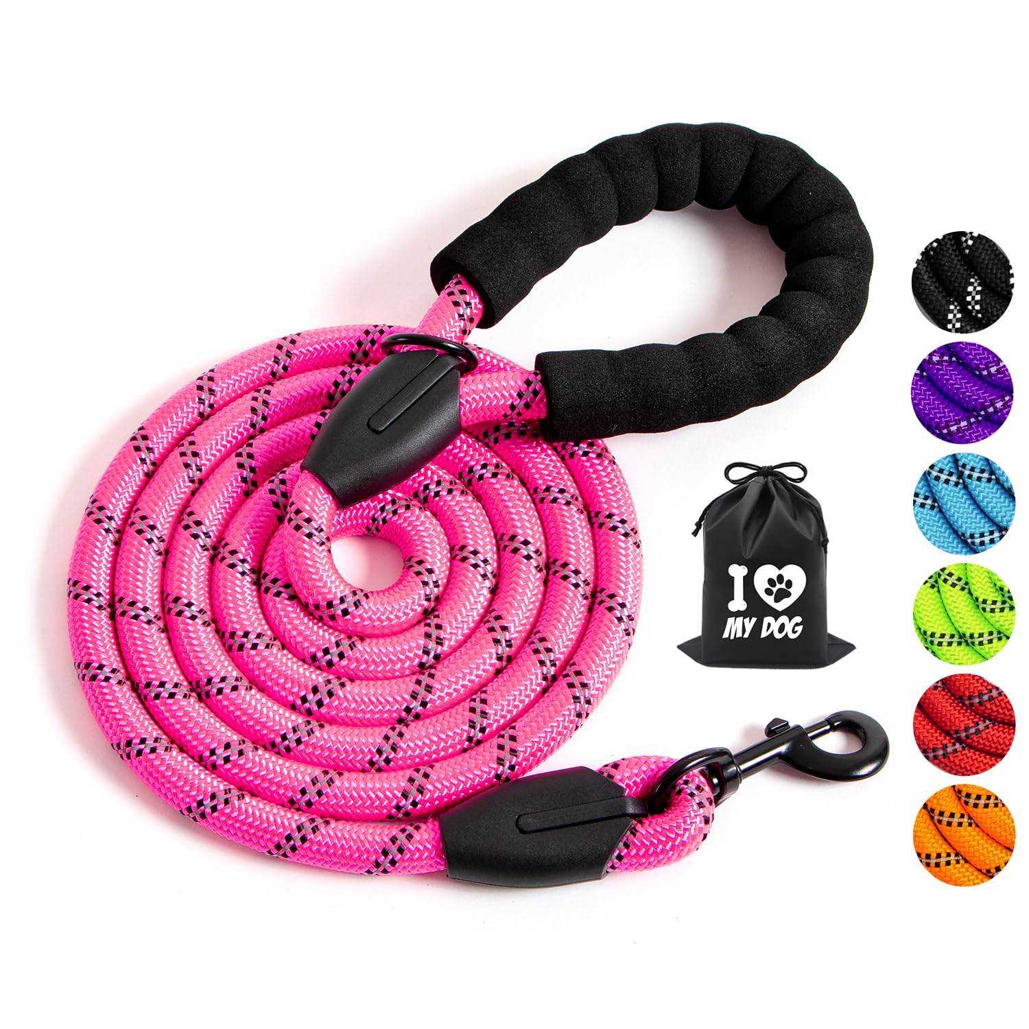 GNGNBH Correa de Perro 1.5m, Correa Perro con Mango Acolchado y Hilos Reflectantes, Perros Pequeños Medianos y Grandes, Diámetro 1.2cm, Rosa