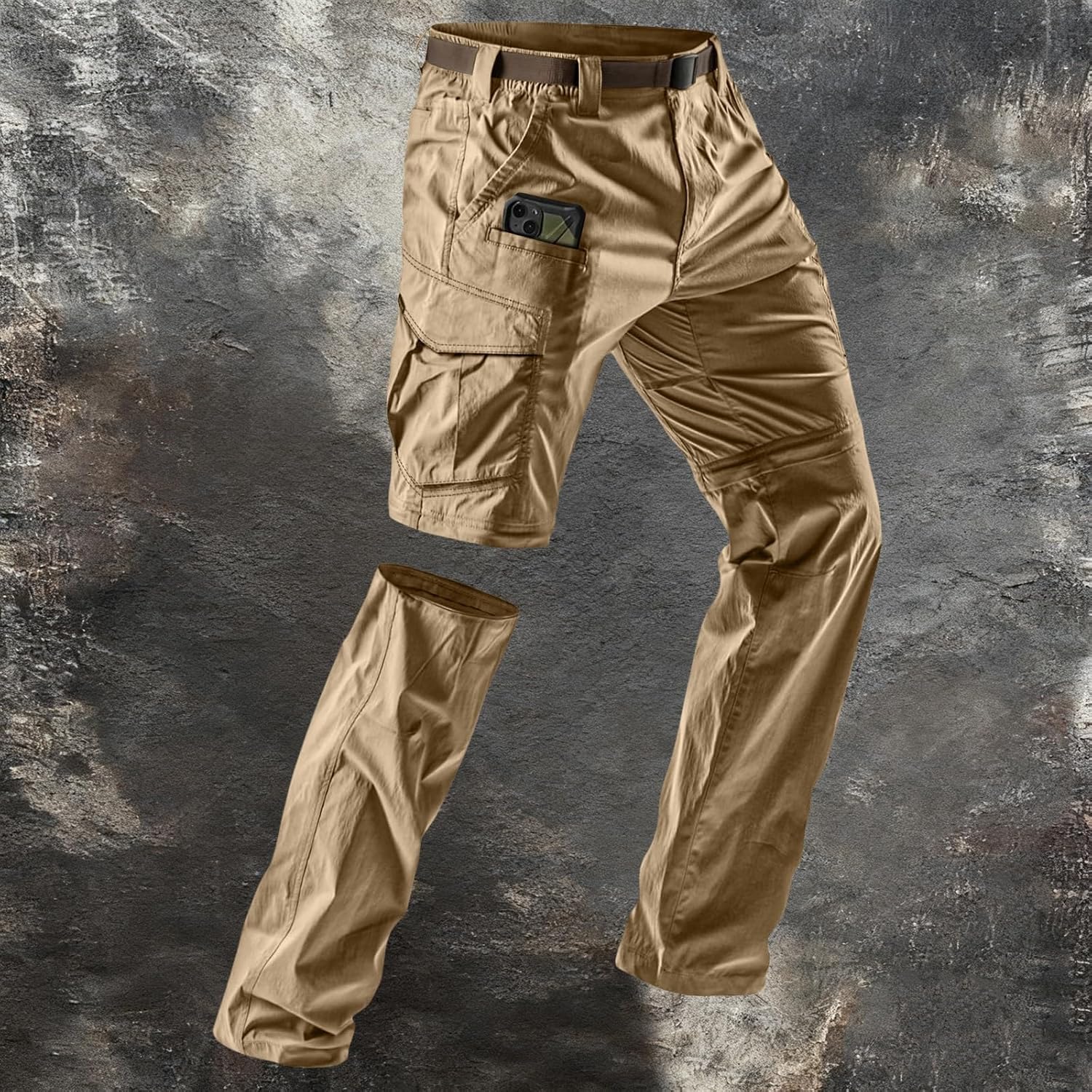 Mens Convertible Cargo Tactical Hiking Pants,Water Resistant Zip Off Lightweight Stretch Work Pants Multi Pocket Outdoor
