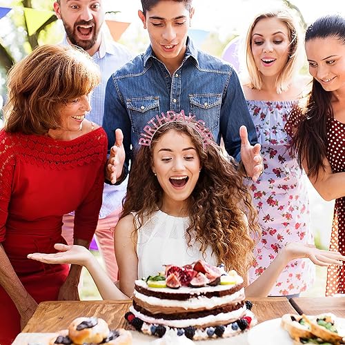 Miniatura 5 de WLLHYF Diadema de coronas de cumpleaños para niña, banda de cumpleaños, banda para el pelo con diamantes de imitación, tiara de princesa, dulce