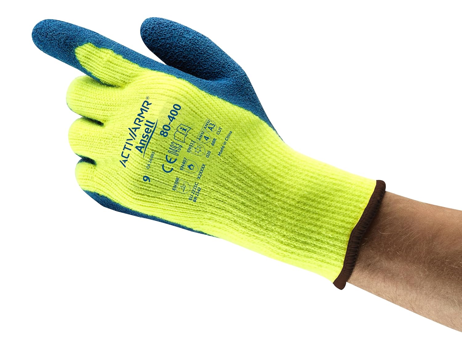 Ansell ActivArmr 80-400 Mechanical Protection Gloves - Size 11, Yellow Hi-Viz & Blue (Case of 72) Size 11 Yellow Hi-viz & Blue