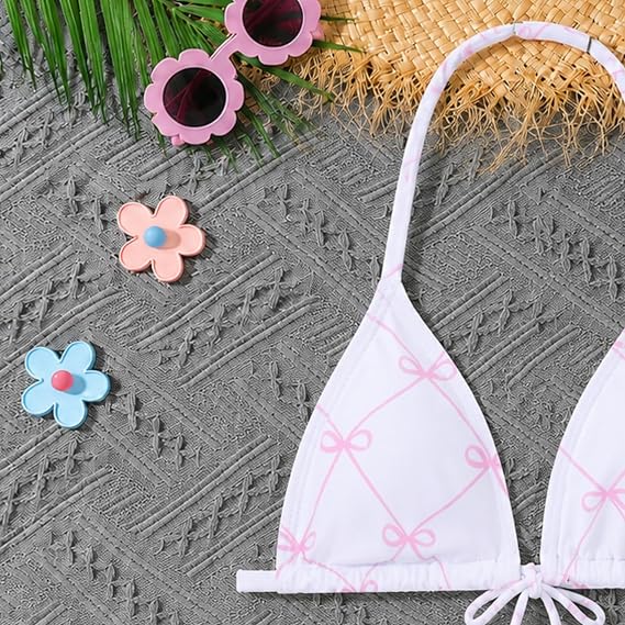 Girl's 3 Piece Swimsuits Cute Print High Waisted Bikini Bathing Suit with Mesh Coverups Skirt 7-14 Years