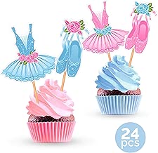 Ballerina Tutu Cupcake Cake Toppers - Pink and Blue Ballet Dancer Birthday Party Baby Shower Decorations Supplies - 24 Pieces - coolthings.us