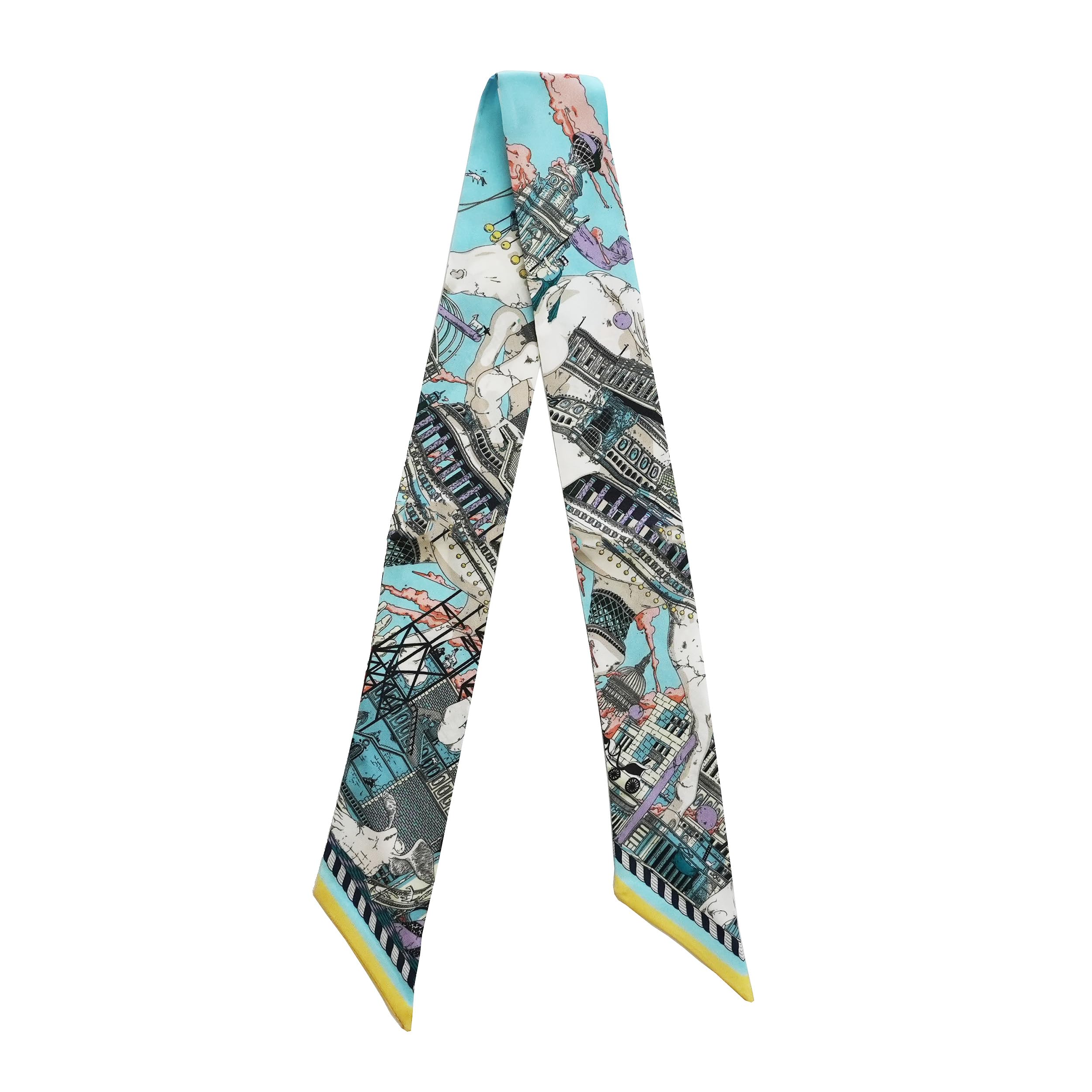 Jerla Women's Saddle Navy Blue 100% Mulberry Silk Scarf Head Hair Ribbon Handbag Handle Wrap Tie Bundle Scarf Neckerchief Scarf For 33.5"×1.97"