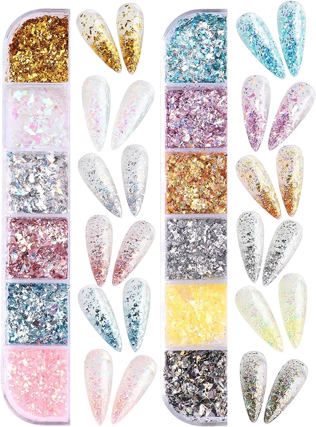 EBANKU 2 Boxes Nail Art Foil Flakes Nail Sequins Glitter Holographic Gold Silver Irregular Paillette - Image 5