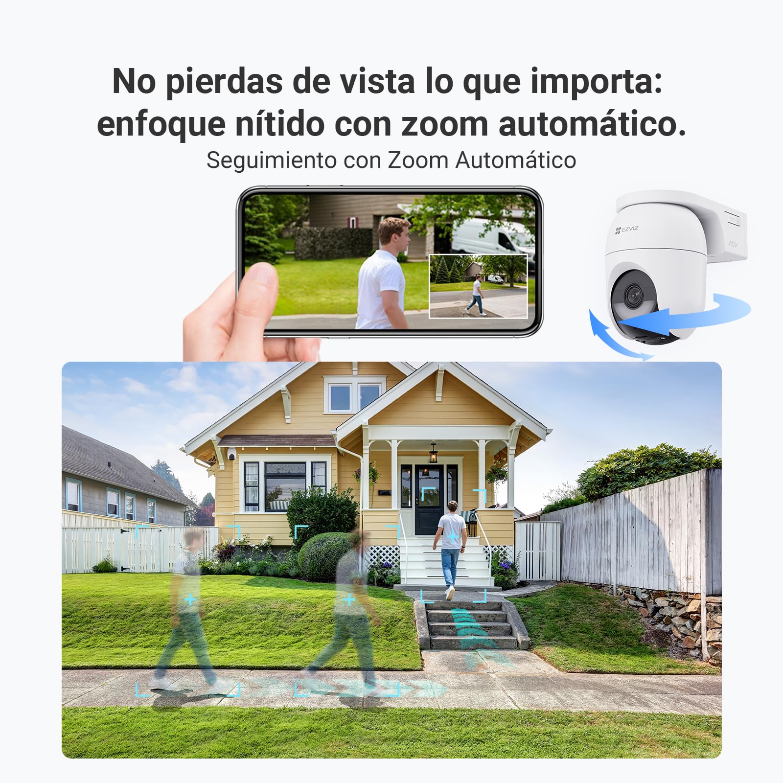 EZVIZ 6MP Cámara Vigilancia Exterior Solar con Batería, AOV,Wi-Fi,360° Sin Cables,3K+,Detección de Personas/Vehículos IA,Visión Nocturna Color,Zoom Automático.CB8 Lite+Panel Solar 5W,Seguridad Hogar